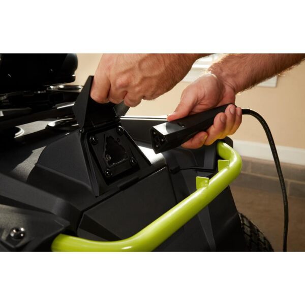 RYOBI 38 in. 100Ah Battery Electric Rear Engine Riding Lawn Mower and Bagging Kit