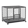 Heavy Duty Dog Cage Metal Kennel and Crate Dog Playpen with Lockable Wheels, Slide-out Tray, Food Bowl and Double Doors