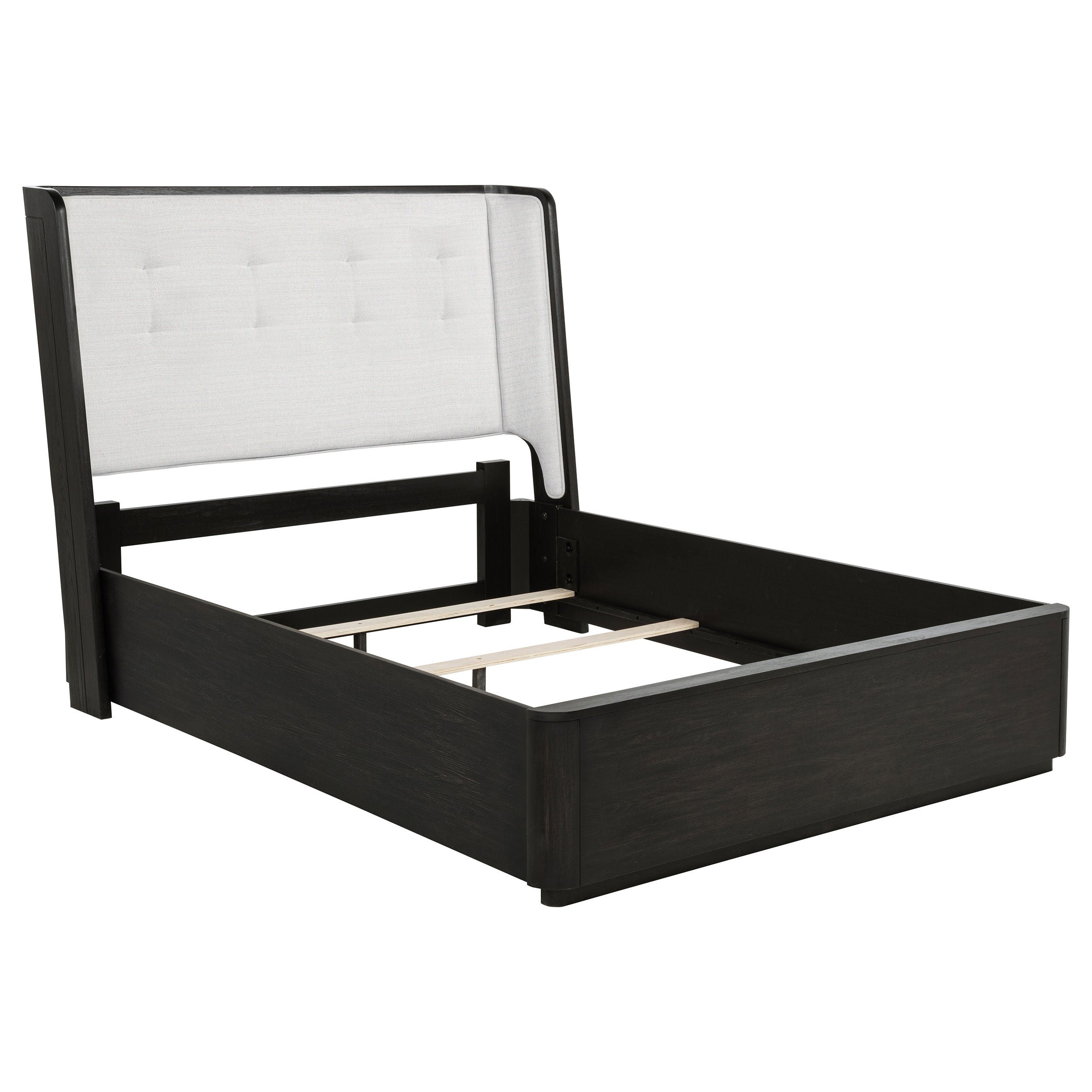 Coaster Fine Furniture Leandro Burnished Black Bedroom Set with Cream Upholstered Wingback Bed