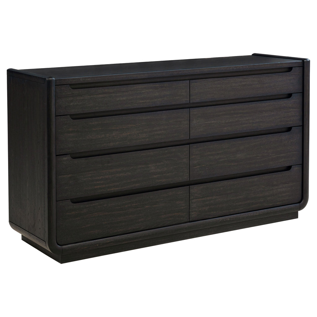 Coaster Fine Furniture Leandro Burnished Black Bedroom Set with Cream Upholstered Wingback Bed