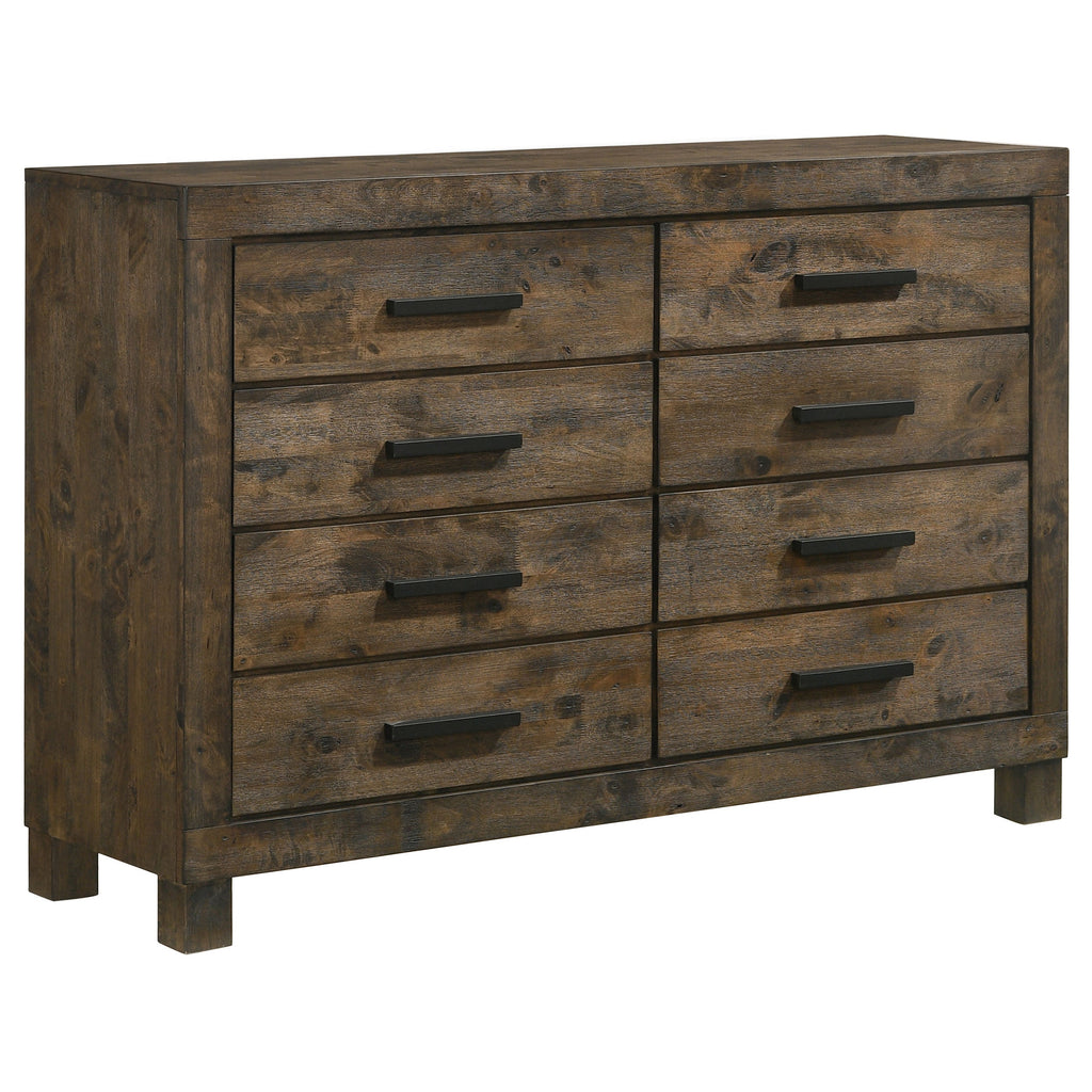 Coaster Fine Furniture Woodmont Bedroom Set – Rustic Golden Brown Wire-Brushed Hardwood with Storage Drawers & Bar Handles