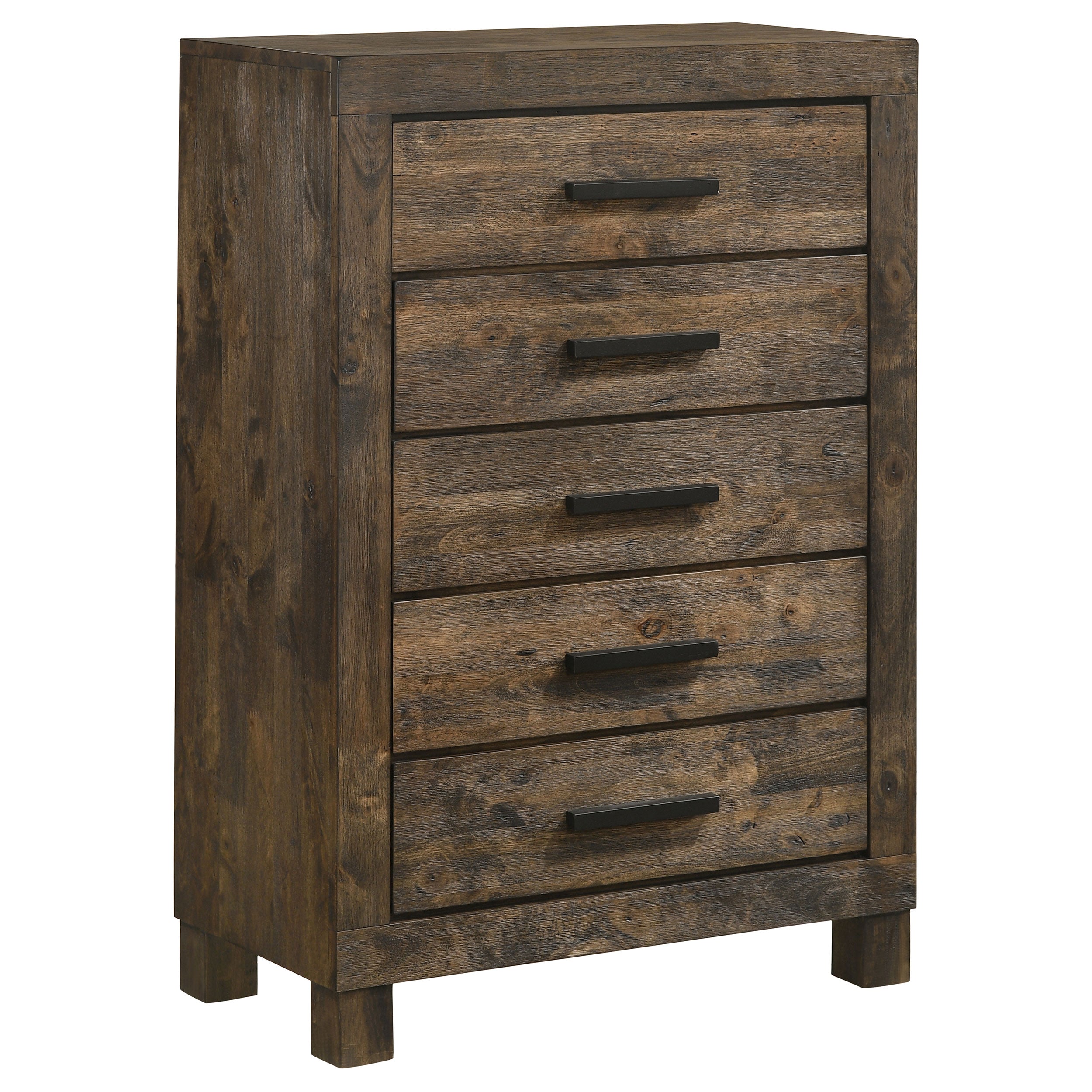 Coaster Fine Furniture Woodmont Bedroom Set – Rustic Golden Brown Wire-Brushed Hardwood with Storage Drawers & Bar Handles