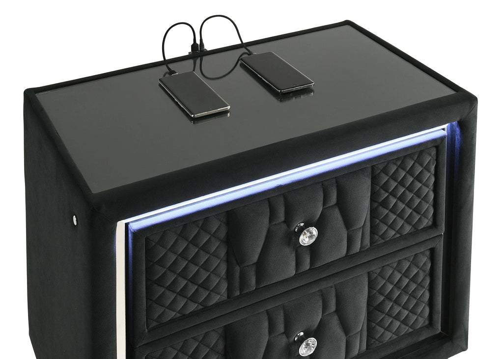 Coaster Fine Furniture Lorient Velvet Bedroom Set with LED Lighting and USB Charging