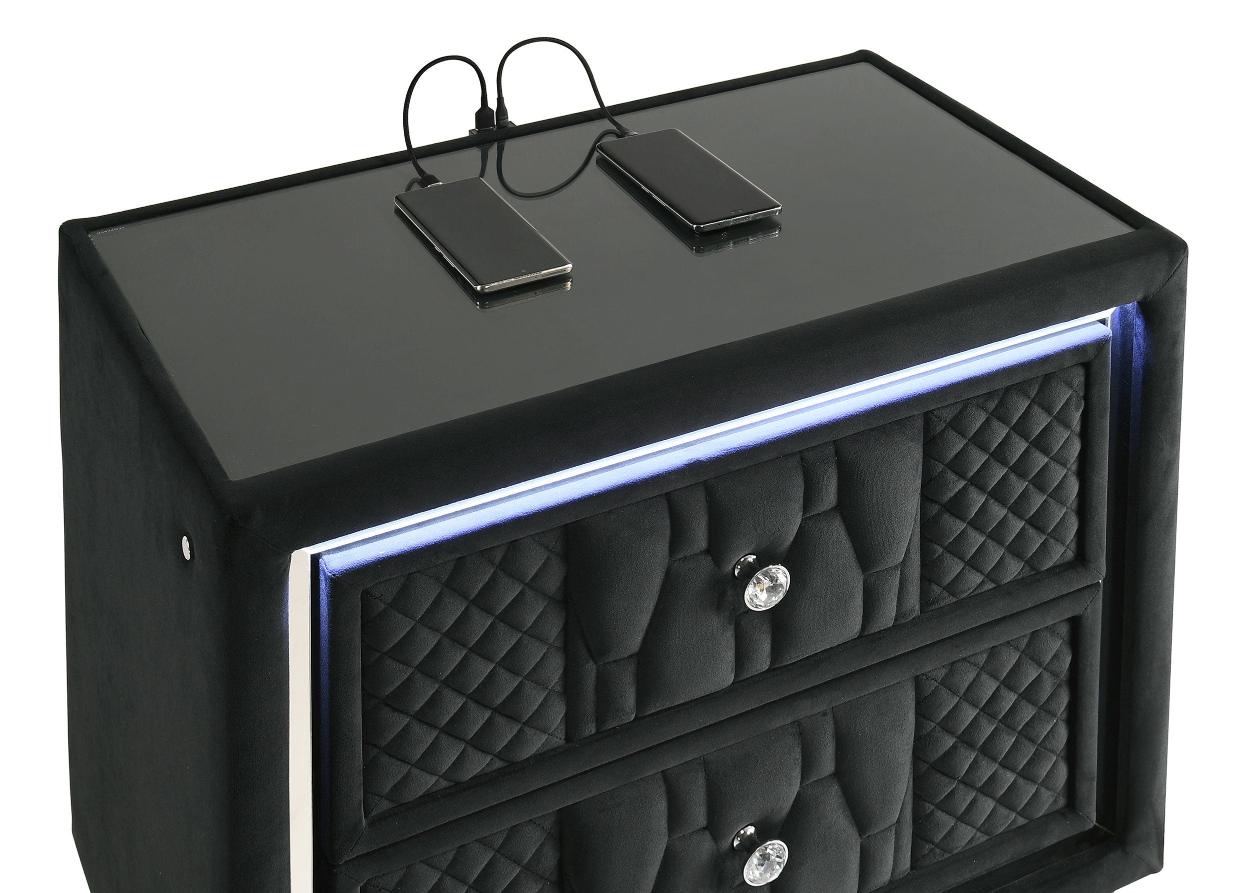 Coaster Fine Furniture Lorient Velvet Bedroom Set with LED Lighting and USB Charging