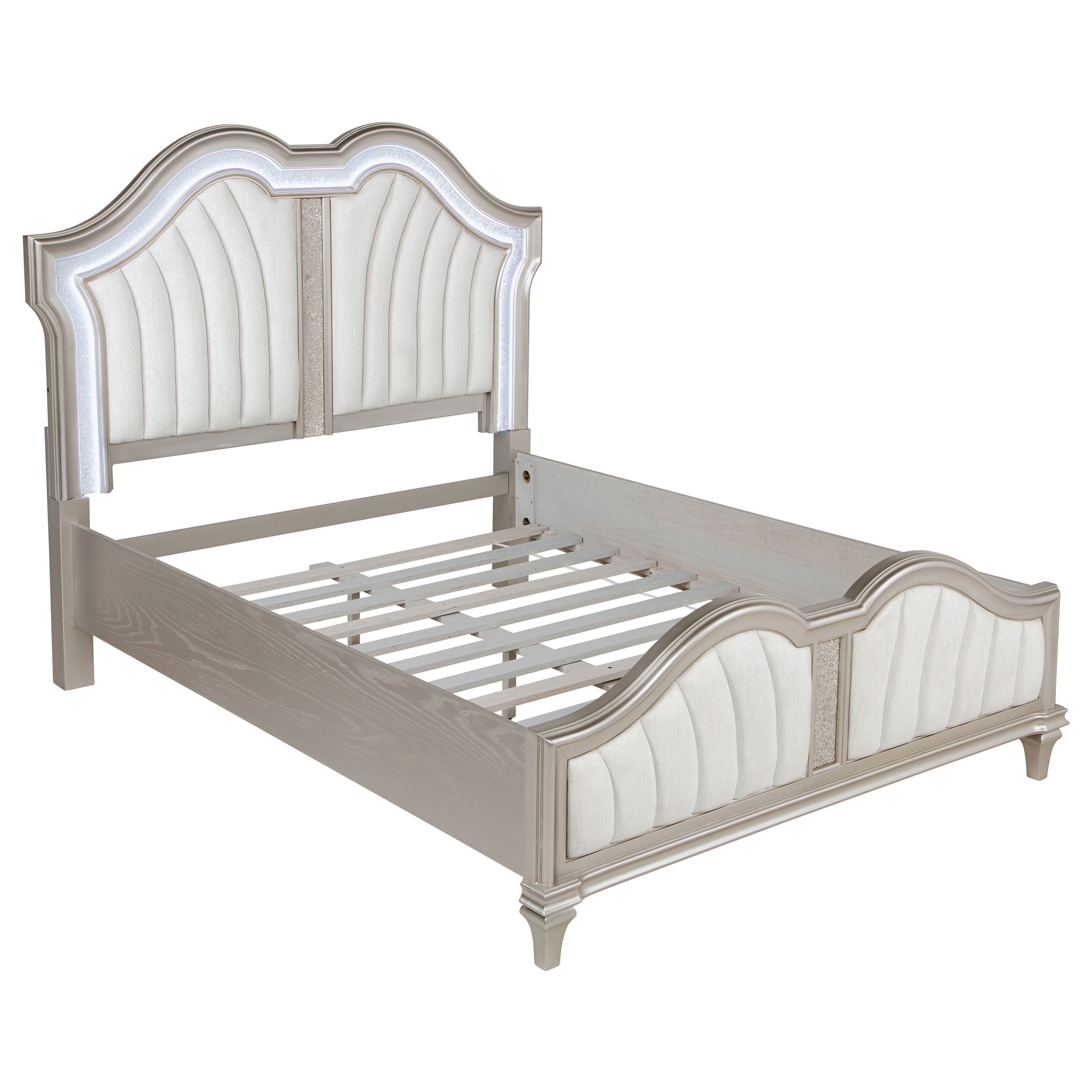 Coaster Fine Furniture Evangeline Bedroom Set – Glam Silver Oak Finish, Double Arch Tufted Headboard, USB Nightstand & Felt-Lined Drawers