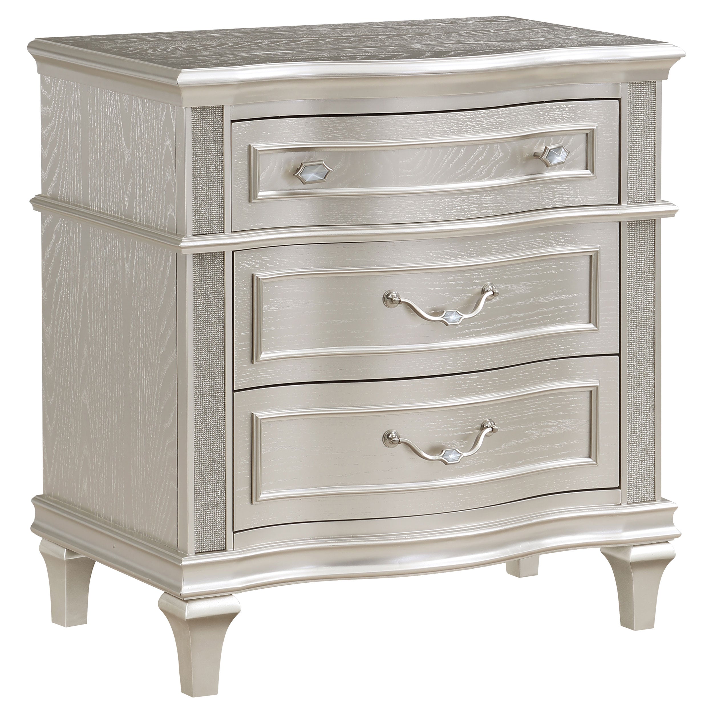 Coaster Fine Furniture Evangeline Bedroom Set – Glam Silver Oak Finish, Double Arch Tufted Headboard, USB Nightstand & Felt-Lined Drawers