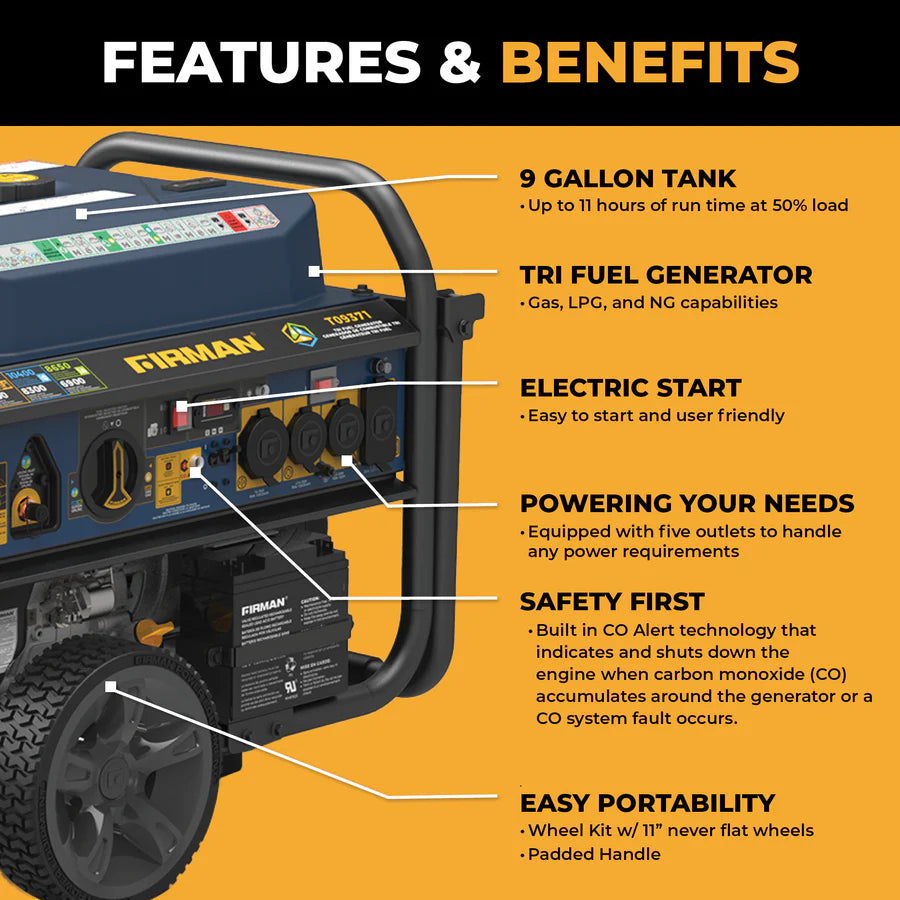 Firman 11600W Tri Fuel Portable Generators.