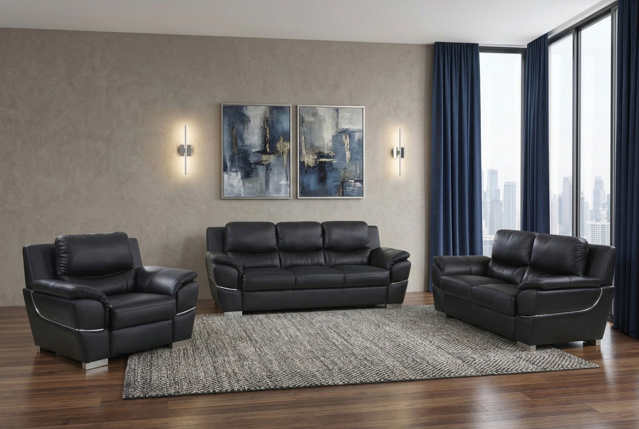 Hamilton Leather Seating Set – Black
