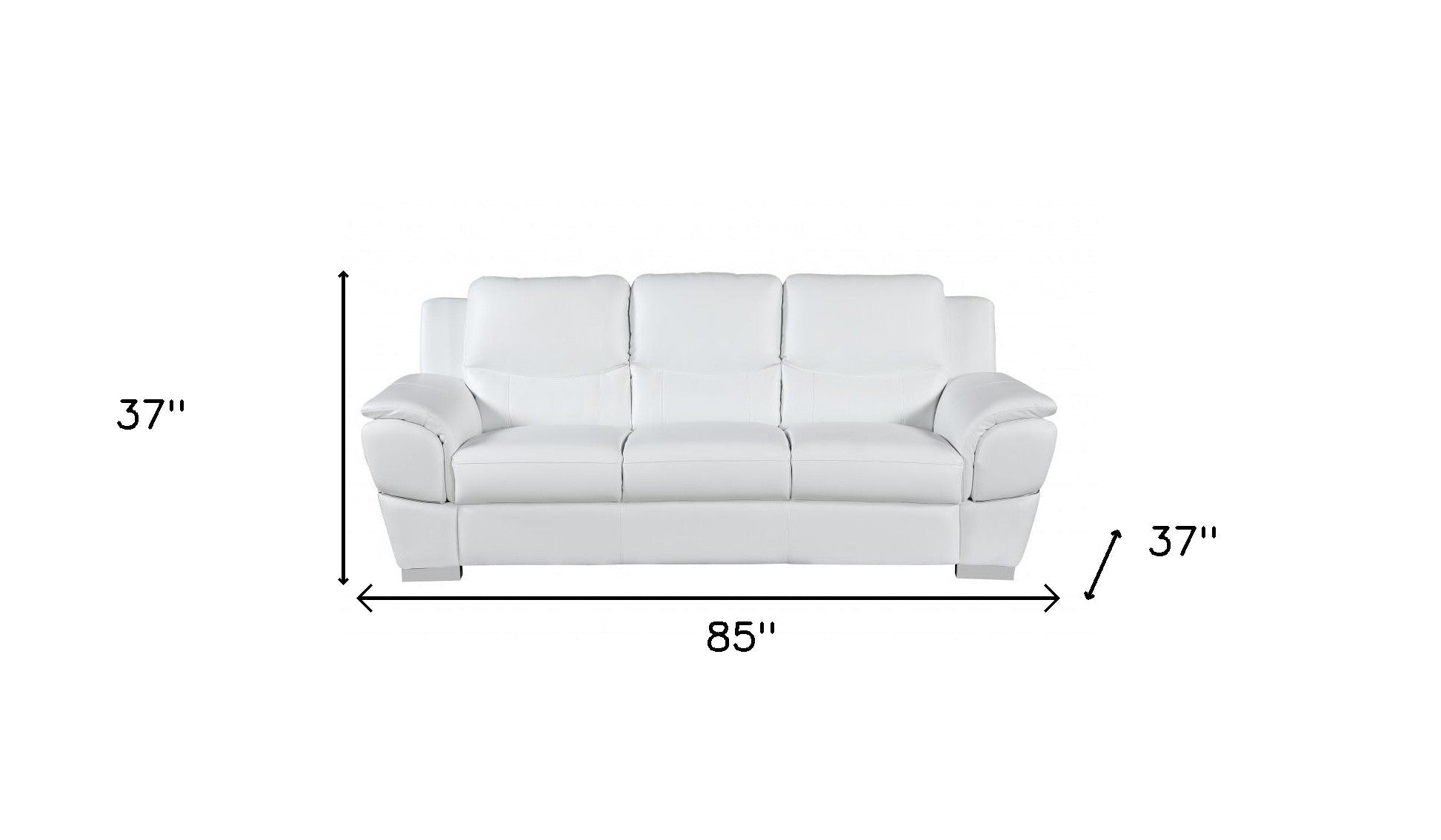 The Lena – White Leather Sofa with Silver Legs