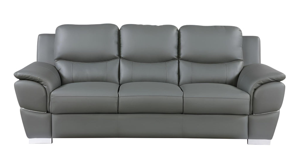 The Halston – 85" Gray Leather Sofa With Silver Legs