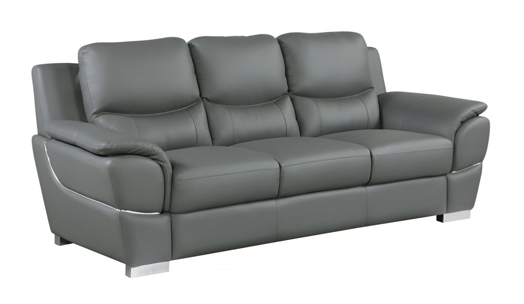 The Halston – 85" Gray Leather Sofa With Silver Legs