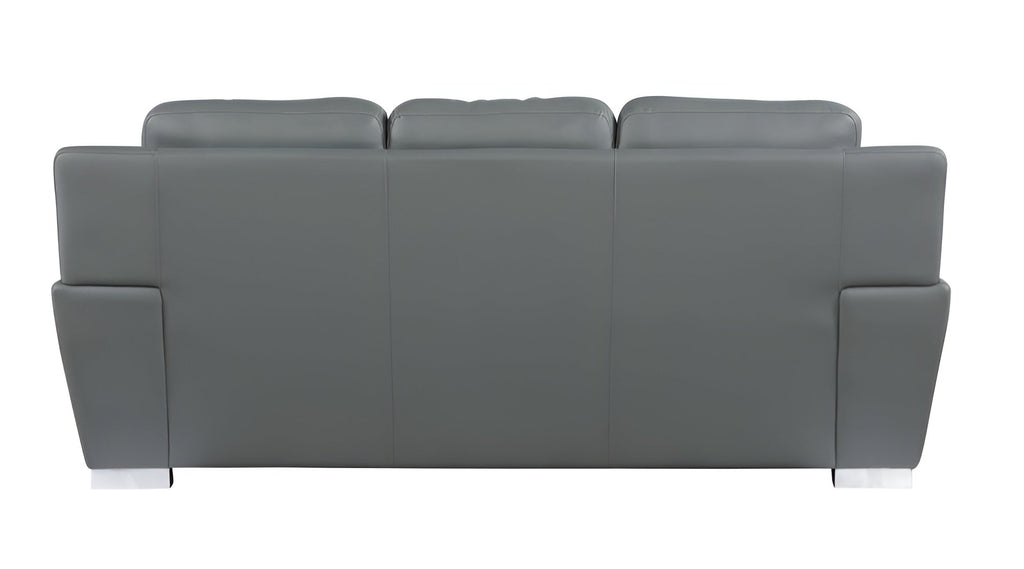 The Halston – 85" Gray Leather Sofa With Silver Legs
