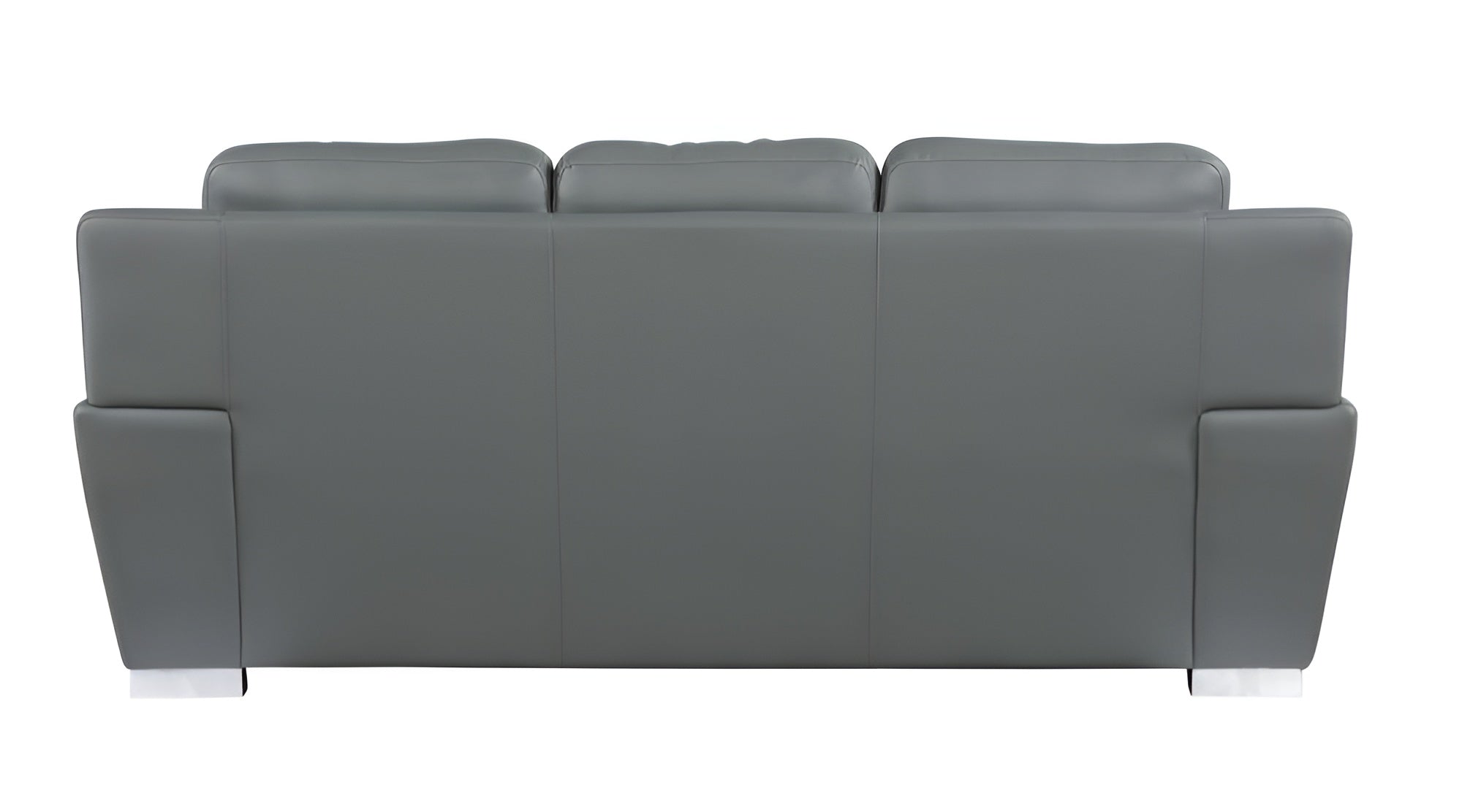 The Halston – 85" Gray Leather Sofa With Silver Legs