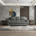 The Halston – 85" Gray Leather Sofa With Silver Legs