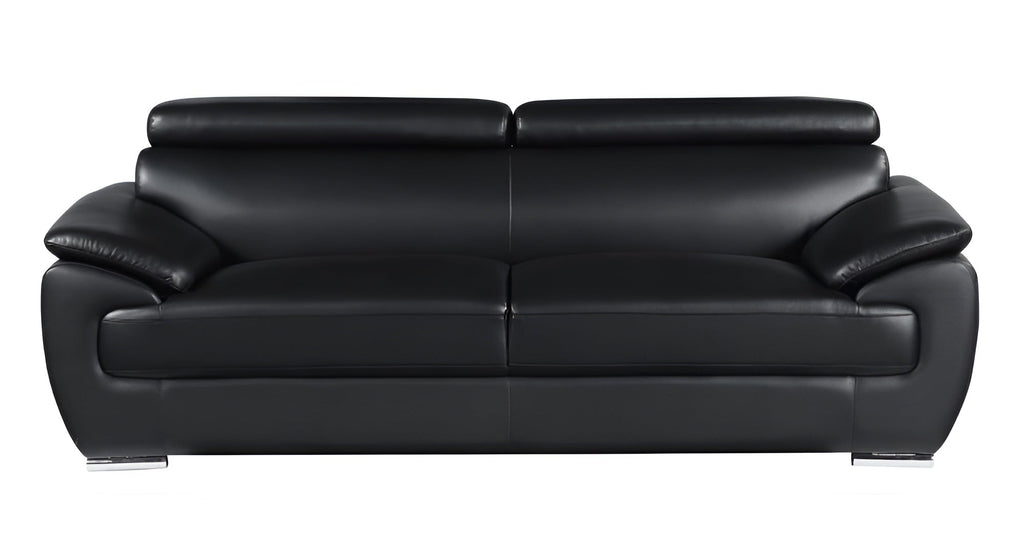 The Nightfall – Black Genuine Leather Sofa with Silver Legs