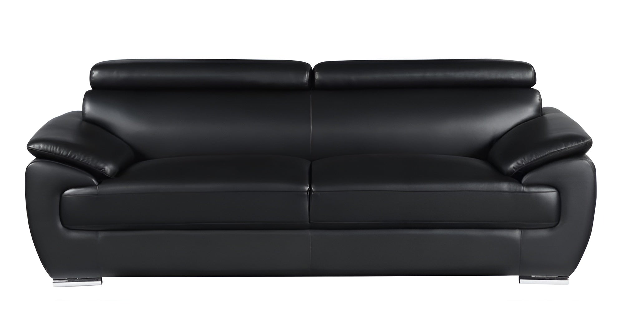 The Nightfall – Black Genuine Leather Sofa with Silver Legs