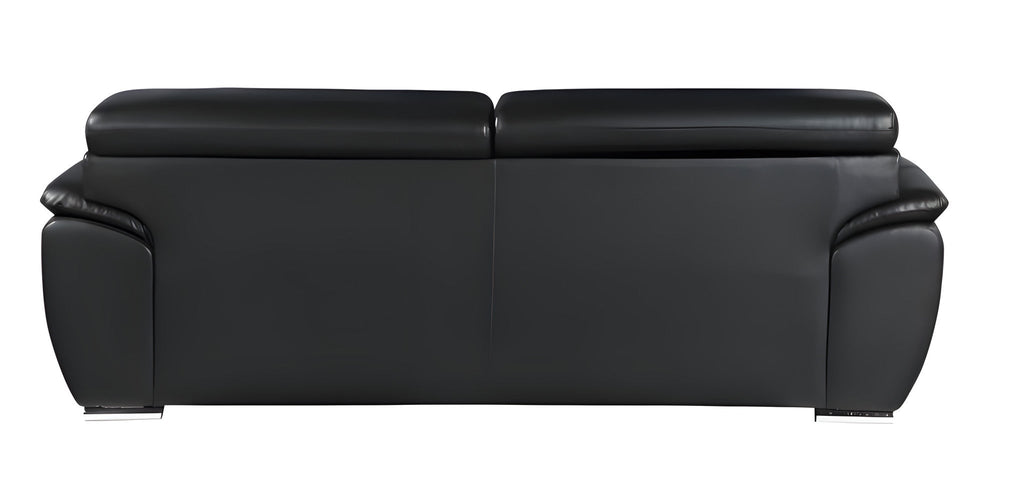 The Nightfall – Black Genuine Leather Sofa with Silver Legs