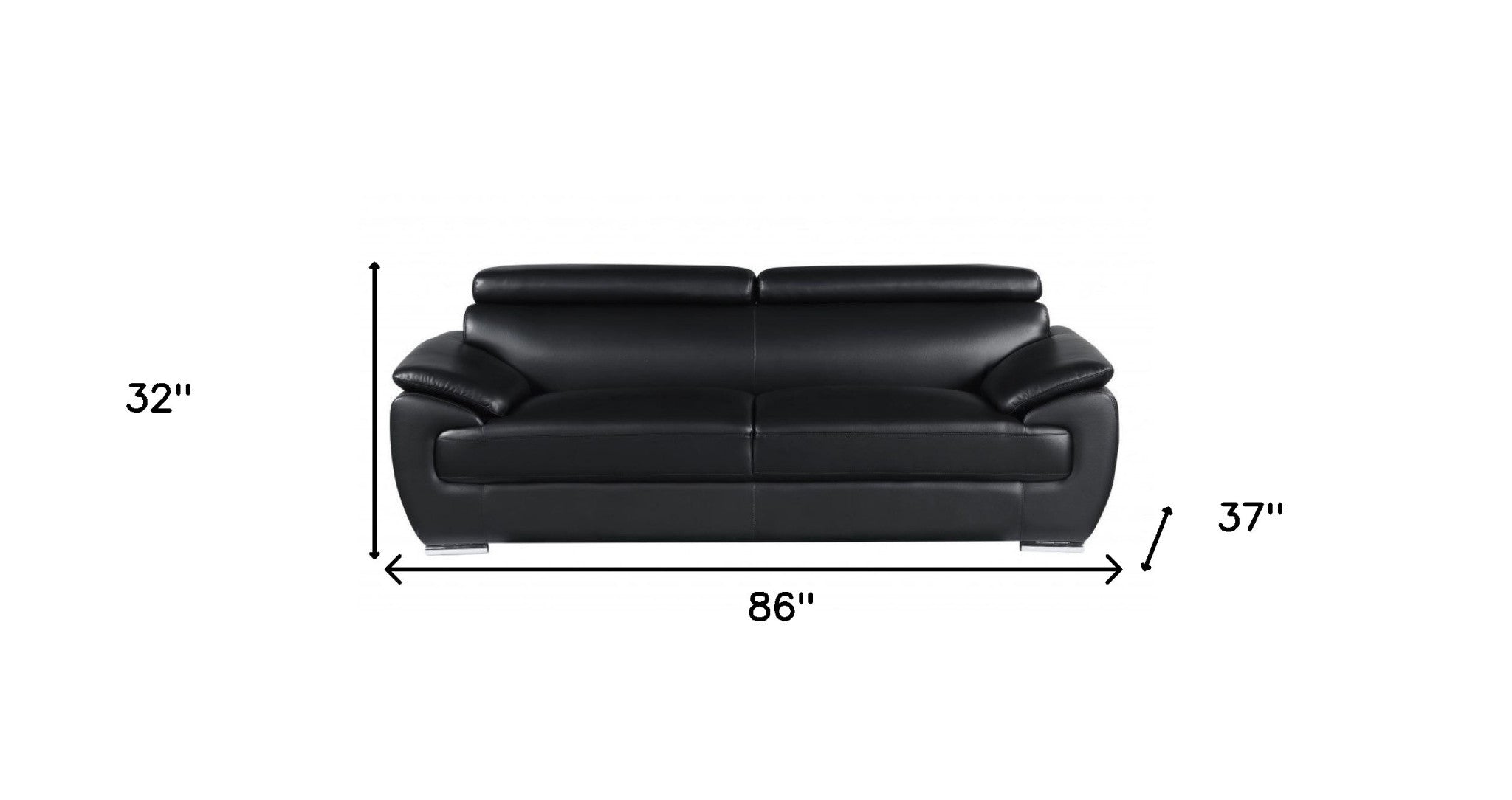The Nightfall – Black Genuine Leather Sofa with Silver Legs