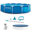 INTEX 12' x 30" Metal Frame Above Ground Pool, Filter, Cover, & Maintenance Kit image 0