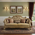 The Versailles – Bone Faux Leather Sofa with Gold Legs