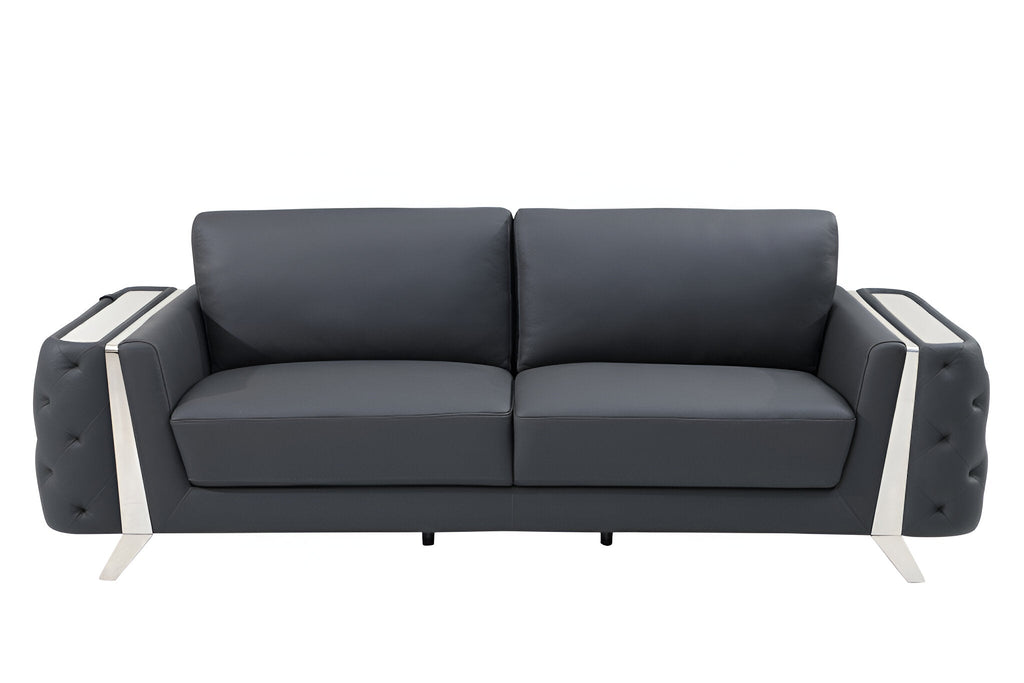 The Langford – Gray Italian Leather Sofa with Silver Legs