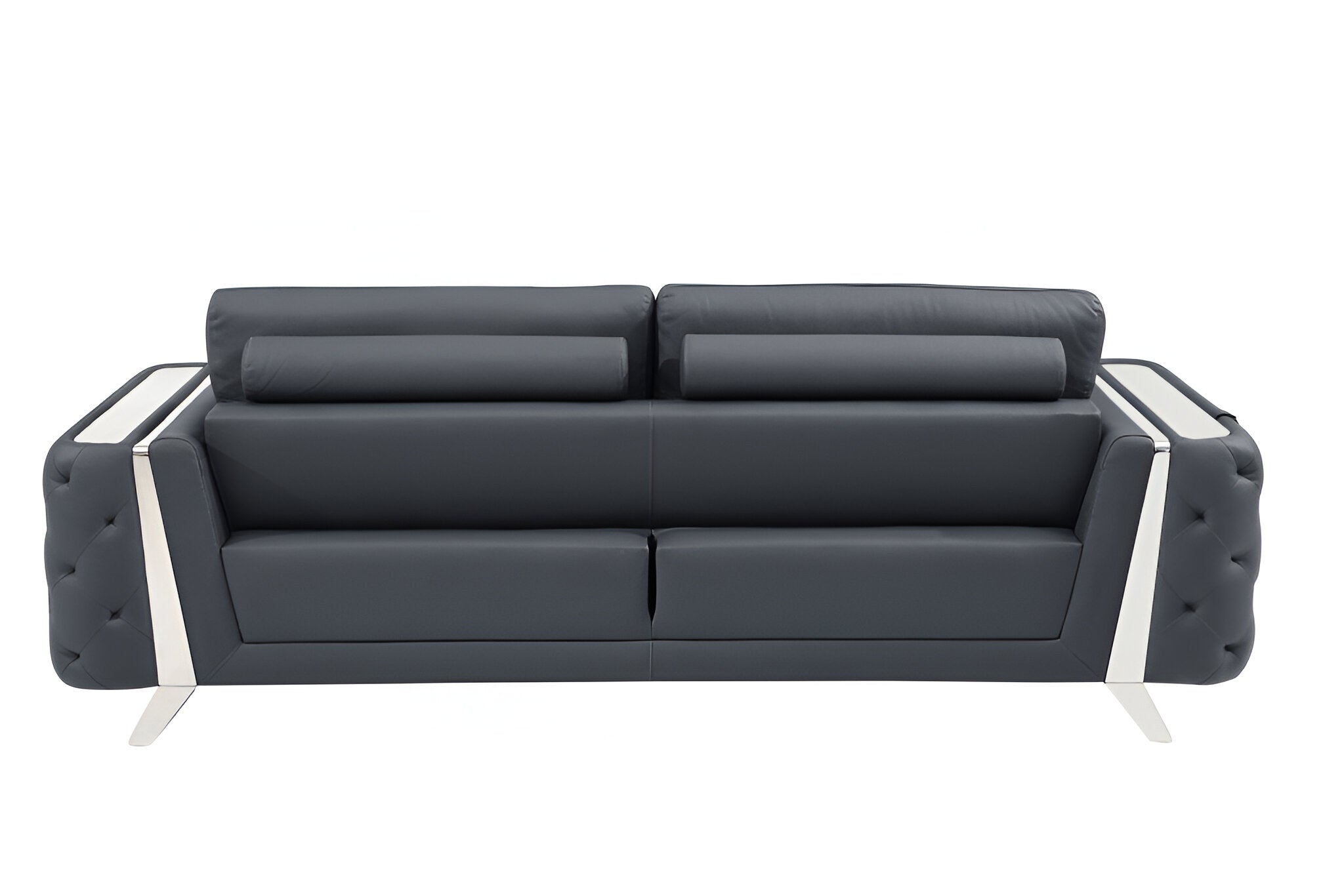 The Langford – Gray Italian Leather Sofa with Silver Legs