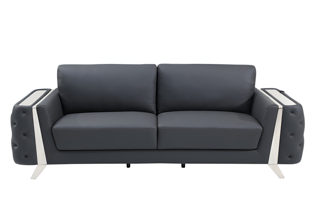 The Langford – Gray Italian Leather Sofa with Silver Legs