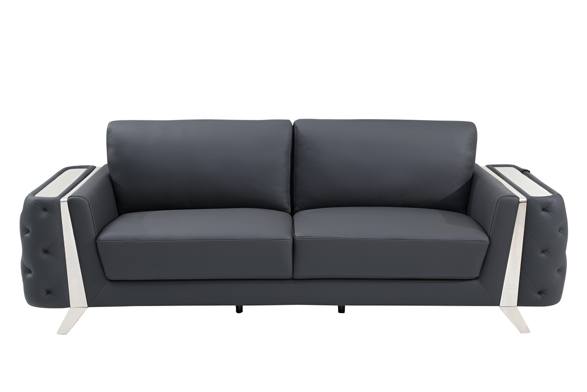 The Langford – Gray Italian Leather Sofa with Silver Legs