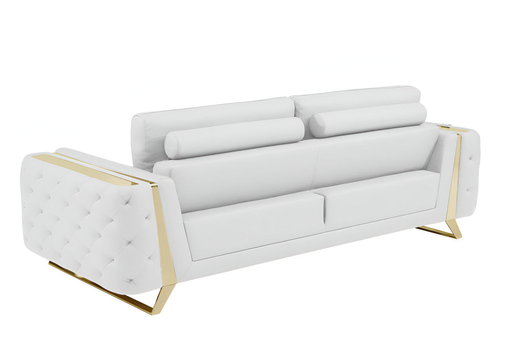 The Monroe – White Italian Leather Sofa with Gold Legs