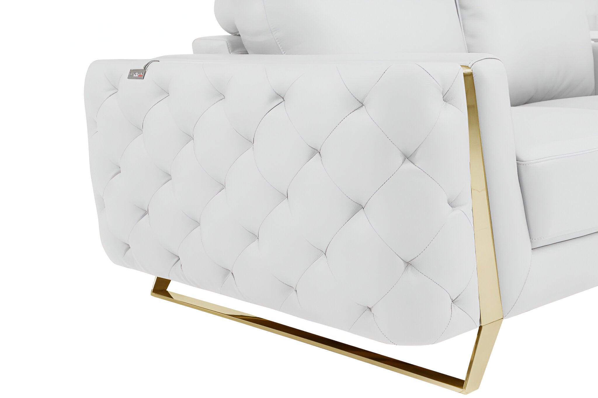 The Monroe – White Italian Leather Sofa with Gold Legs