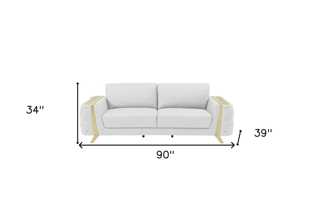 The Monroe – White Italian Leather Sofa with Gold Legs