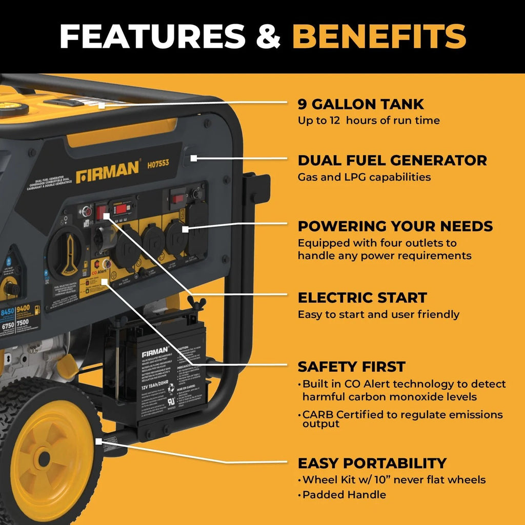 Firman H07553 7500/9400W Dual Fuel Generators.