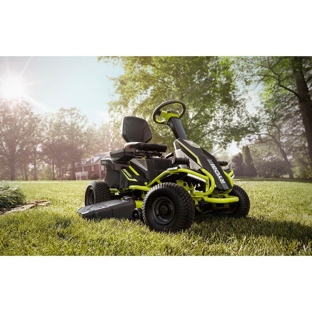 RYOBI 38 in. 100Ah Battery Electric Rear Engine Riding Lawn Mower and Bagging Kit