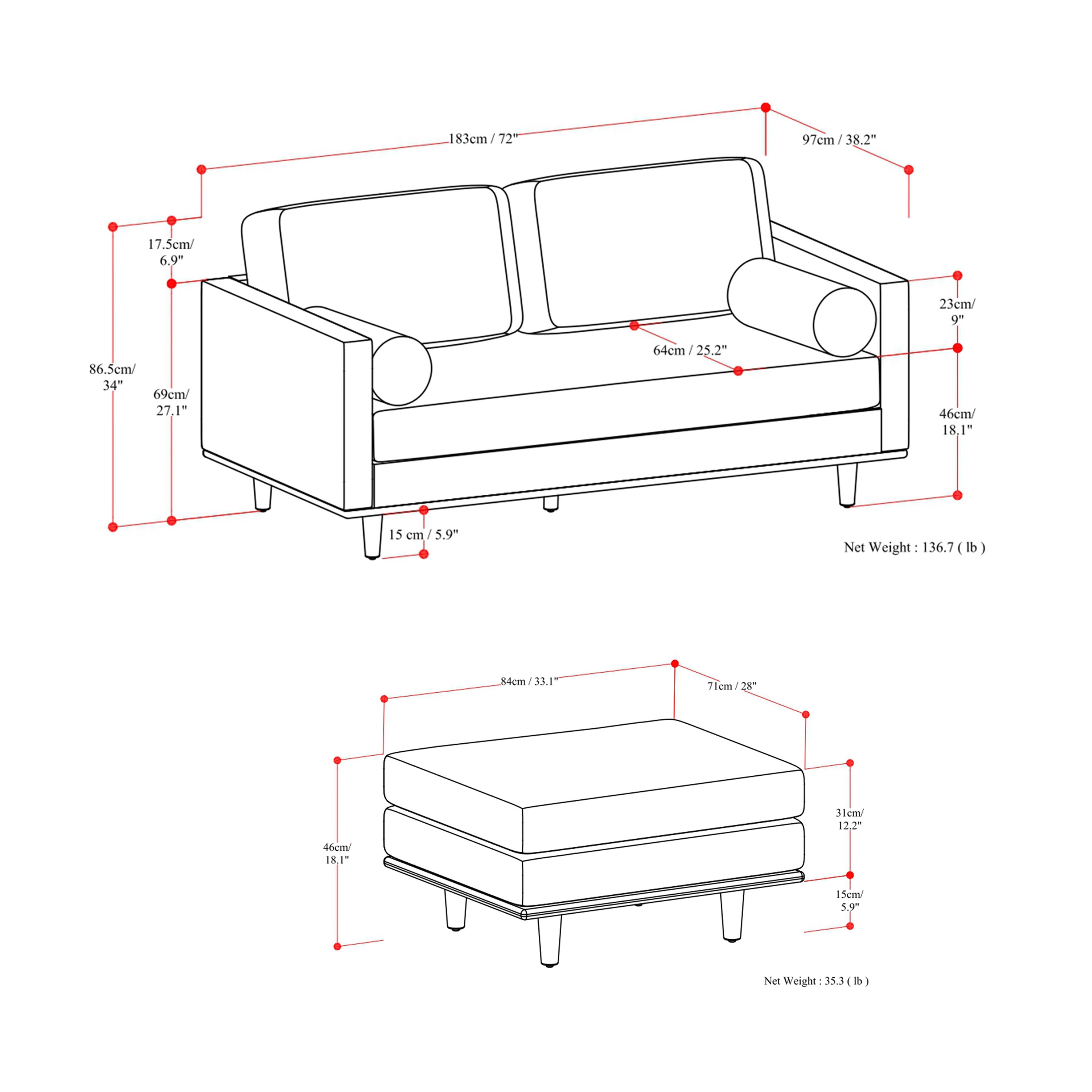 Lennox Leather Sofa with Ottoman – Brown