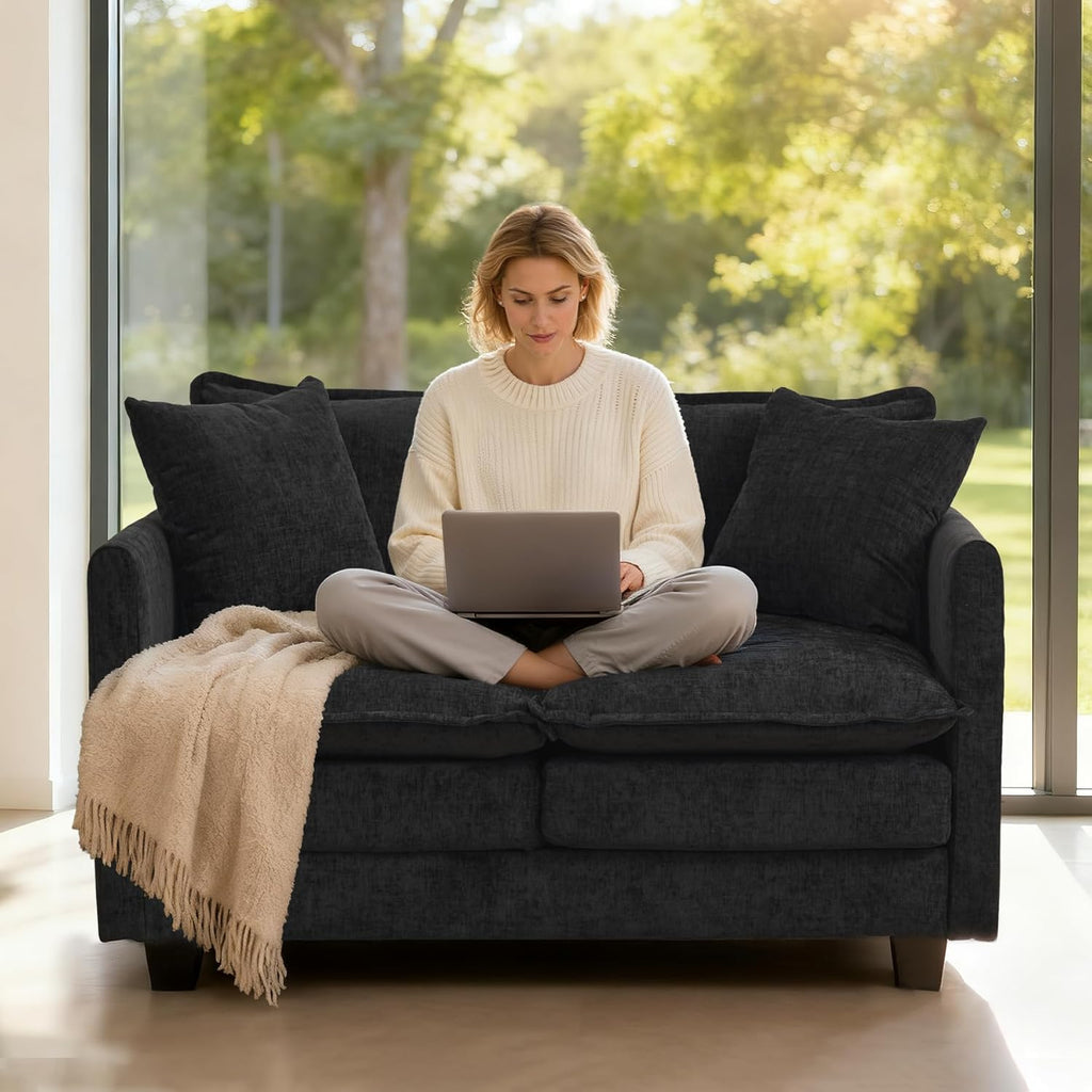 Bergenfield Furniture Loveseat Sofa Cloud Couch 50 Inch Modern 2 Seat Deep Seat Sofa with Pillows