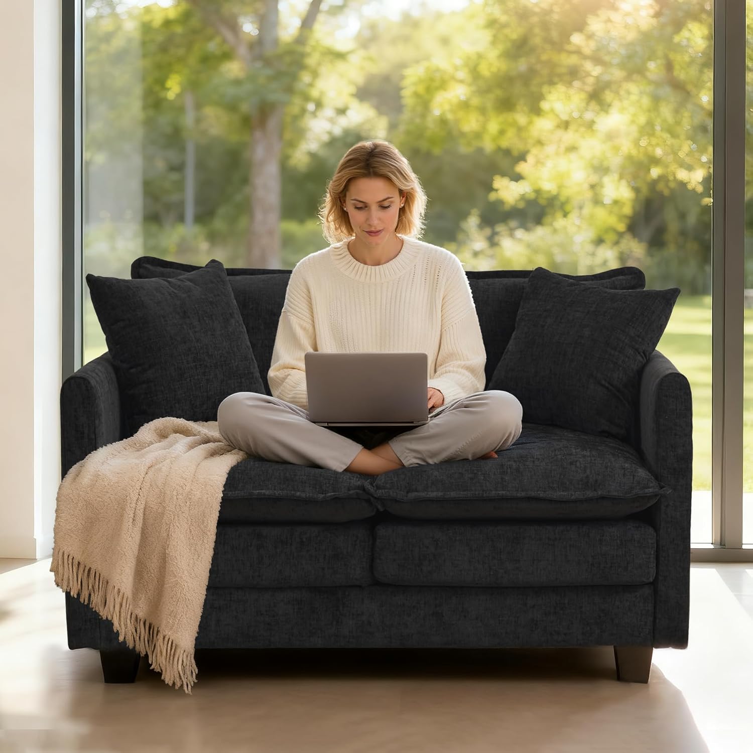 Bergenfield Furniture Loveseat Sofa Cloud Couch 50 Inch Modern 2 Seat Deep Seat Sofa with Pillows