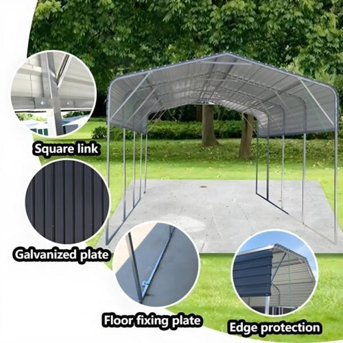 11x19FT Heavy Duty Metal Carport | Galvanized Outdoor Shelter for Cars, Boats Parties