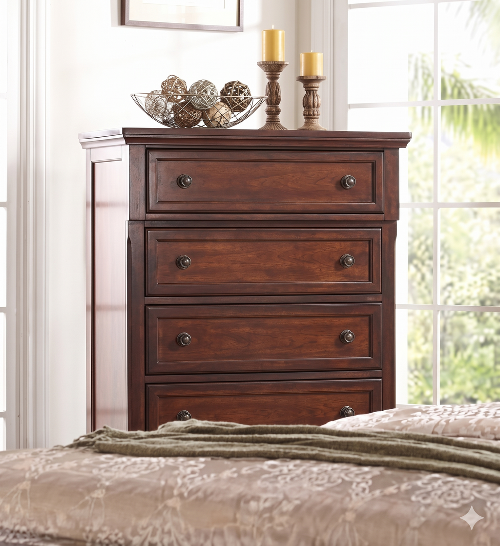 McFerran B608 Storage Sleigh Bedroom Set in Cherry - 2-Drawer Footboard and Bun Feet