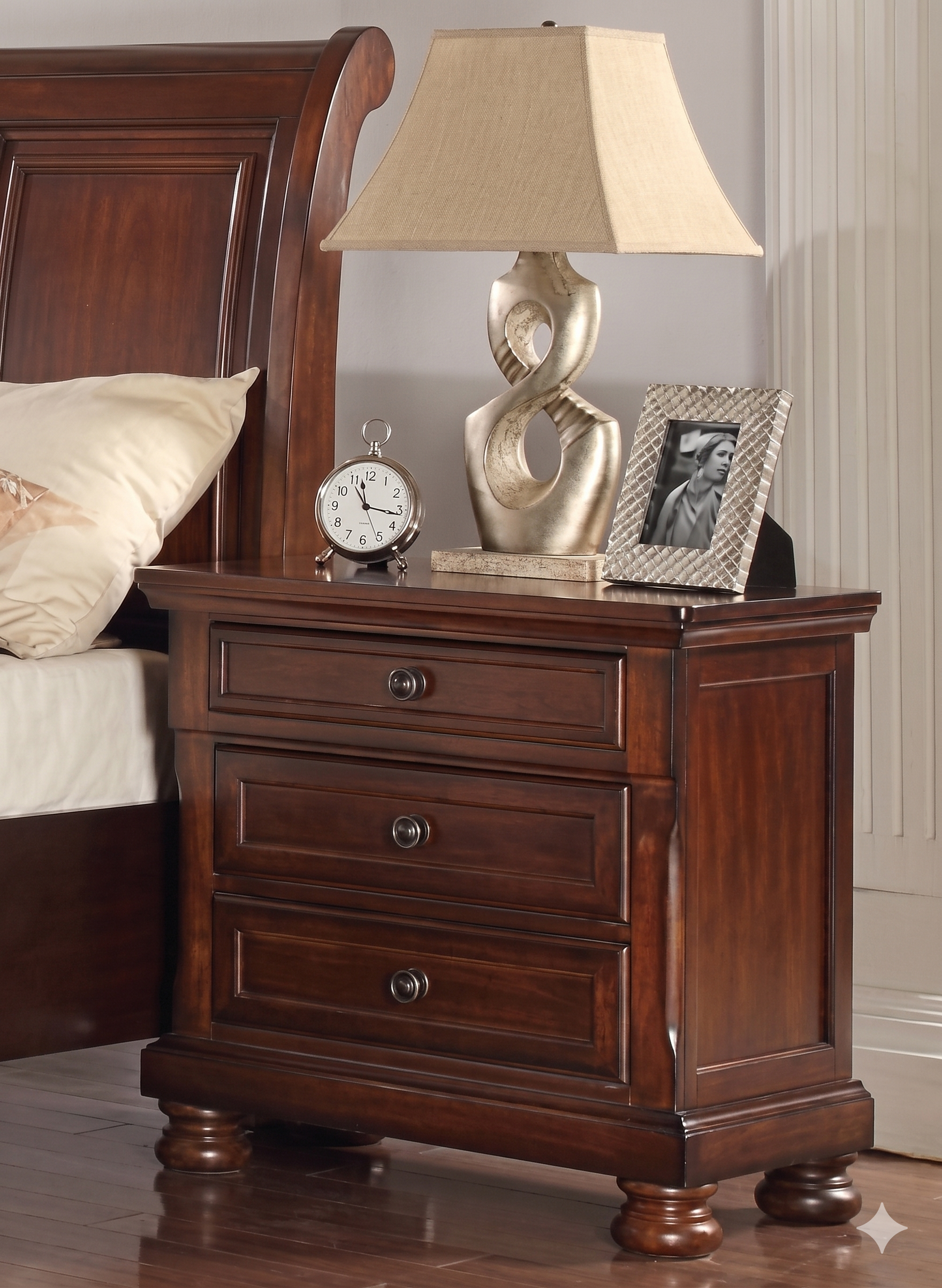 McFerran B608 Storage Sleigh Bedroom Set in Cherry - 2-Drawer Footboard and Bun Feet