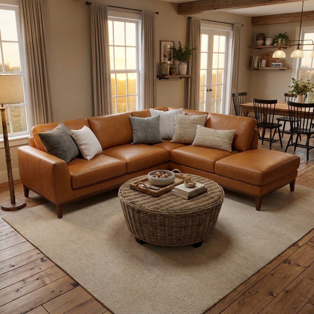 Benson Top-Grain Leather Sectional with Chaise