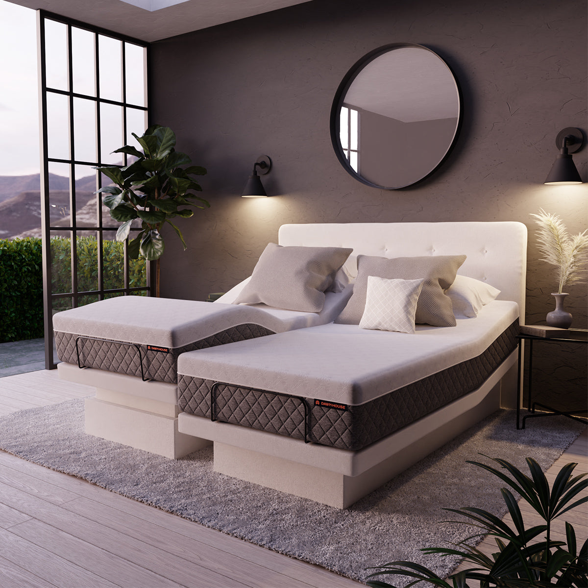 The Dawn House Bed - Adjustable Base Split King Ivory - Floor Model