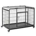 Heavy Duty Metal Dog Crate Pet Cage & Kennel with Removable Tray 4 Wheels & Folding Design Indoor Grey