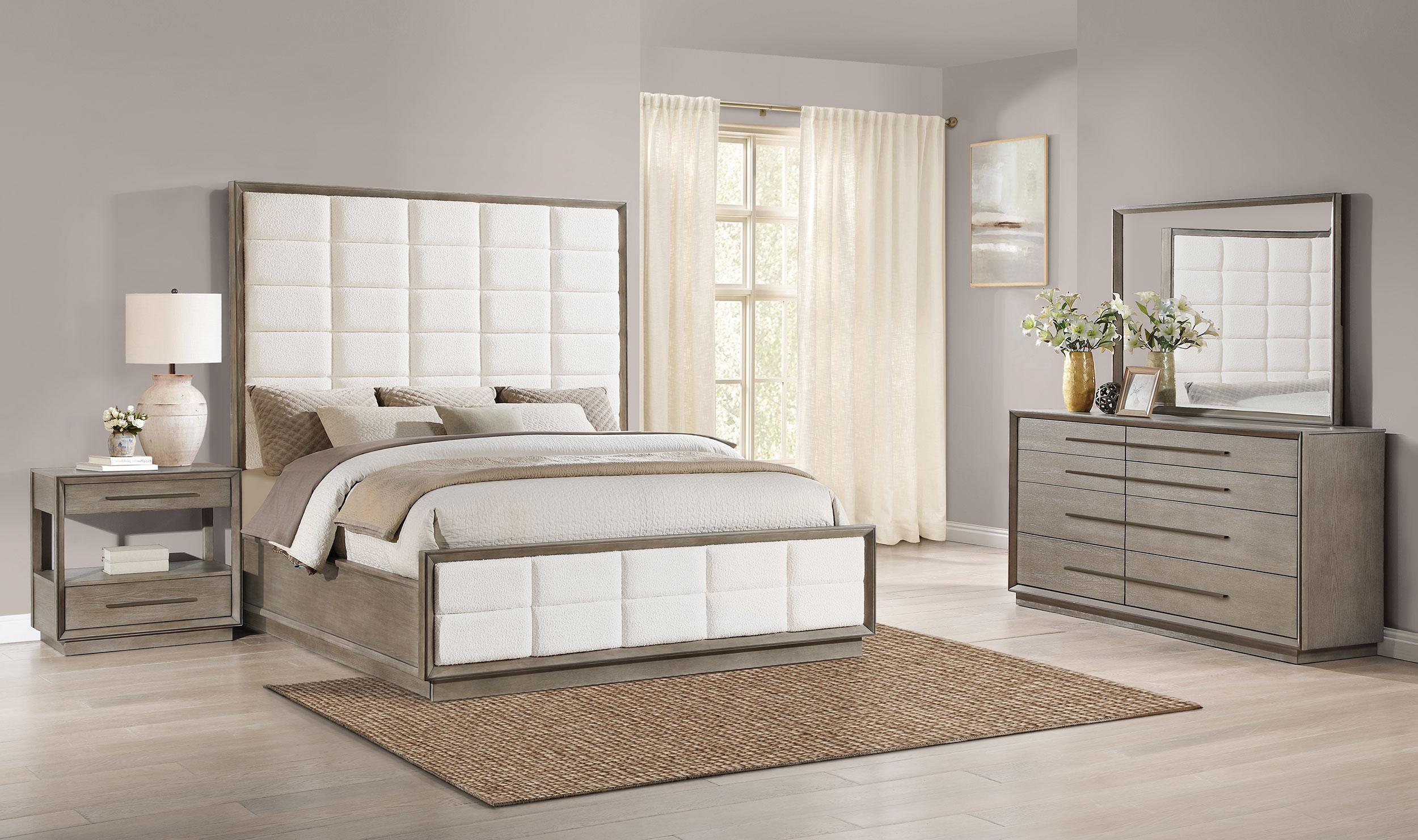 Coaster Fine Furniture Durango Bedroom Set – Grid-Tufted Velvet Headboard & Gold Hardware