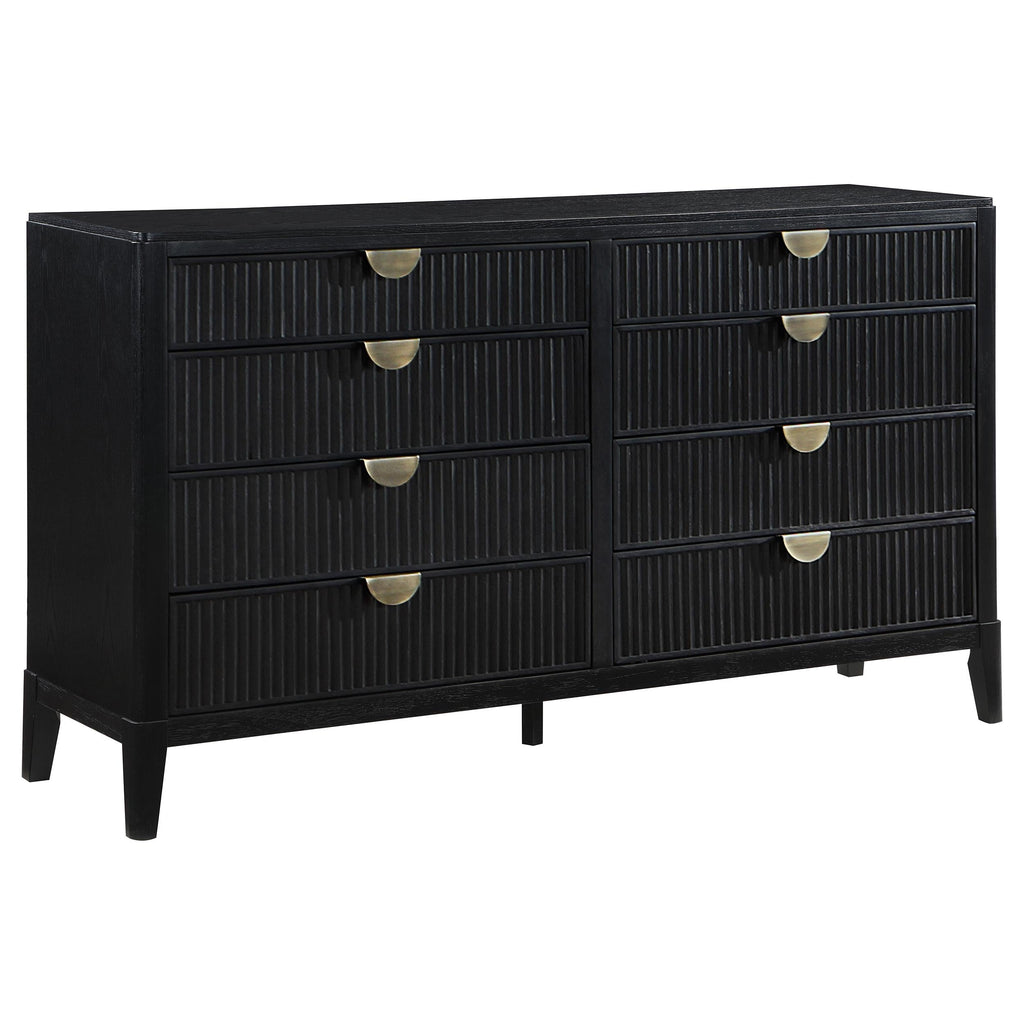 Coaster Fine Furniture Brookmead Modern Bedroom Furniture Set – Wire-Brushed Finish with Fluted Texturing, Golden Demi-Lune Handles, and English Dovetail Craftsmanship
