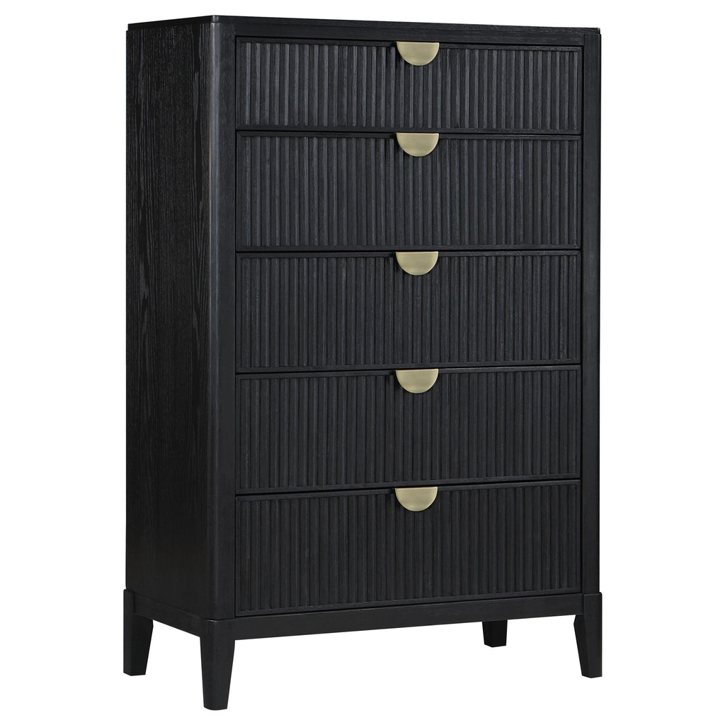 Coaster Fine Furniture Brookmead Modern Bedroom Furniture Set – Wire-Brushed Finish with Fluted Texturing, Golden Demi-Lune Handles, and English Dovetail Craftsmanship