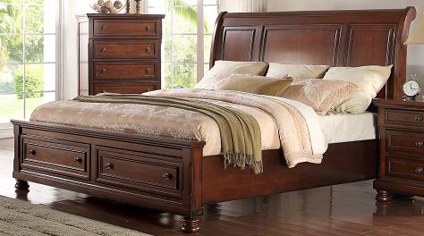 McFerran B608 Storage Sleigh Bedroom Set in Cherry - 2-Drawer Footboard and Bun Feet