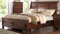 McFerran B608 Storage Sleigh Bedroom Set in Cherry - 2-Drawer Footboard and Bun Feet