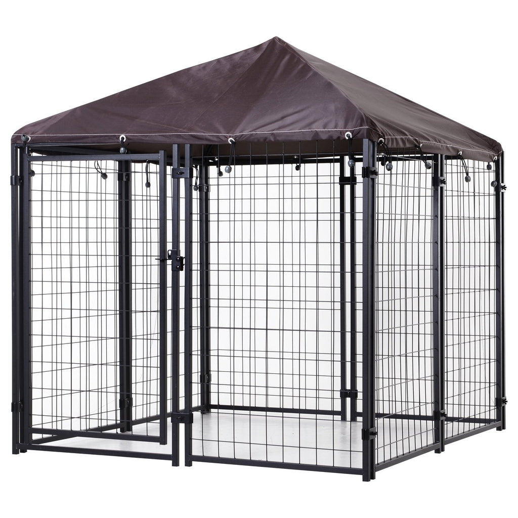 Lockable Dog House Kennel with Water-resistant Roof for Small and Medium Sized Pets, 4.6' x 4.6' x 5'
