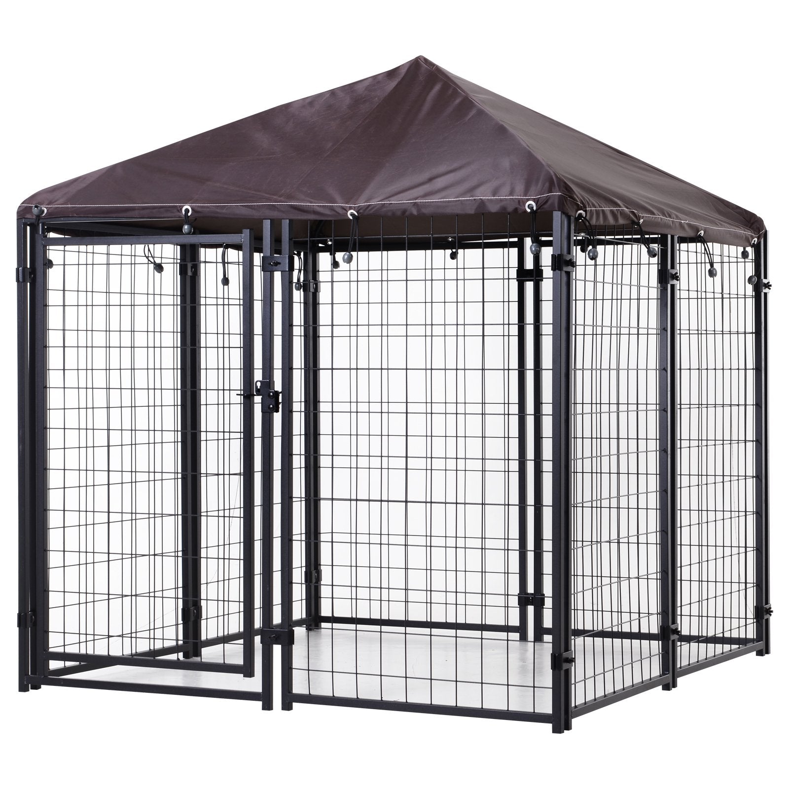 Lockable Dog House Kennel with Water-resistant Roof for Small and Medium Sized Pets, 4.6' x 4.6' x 5'