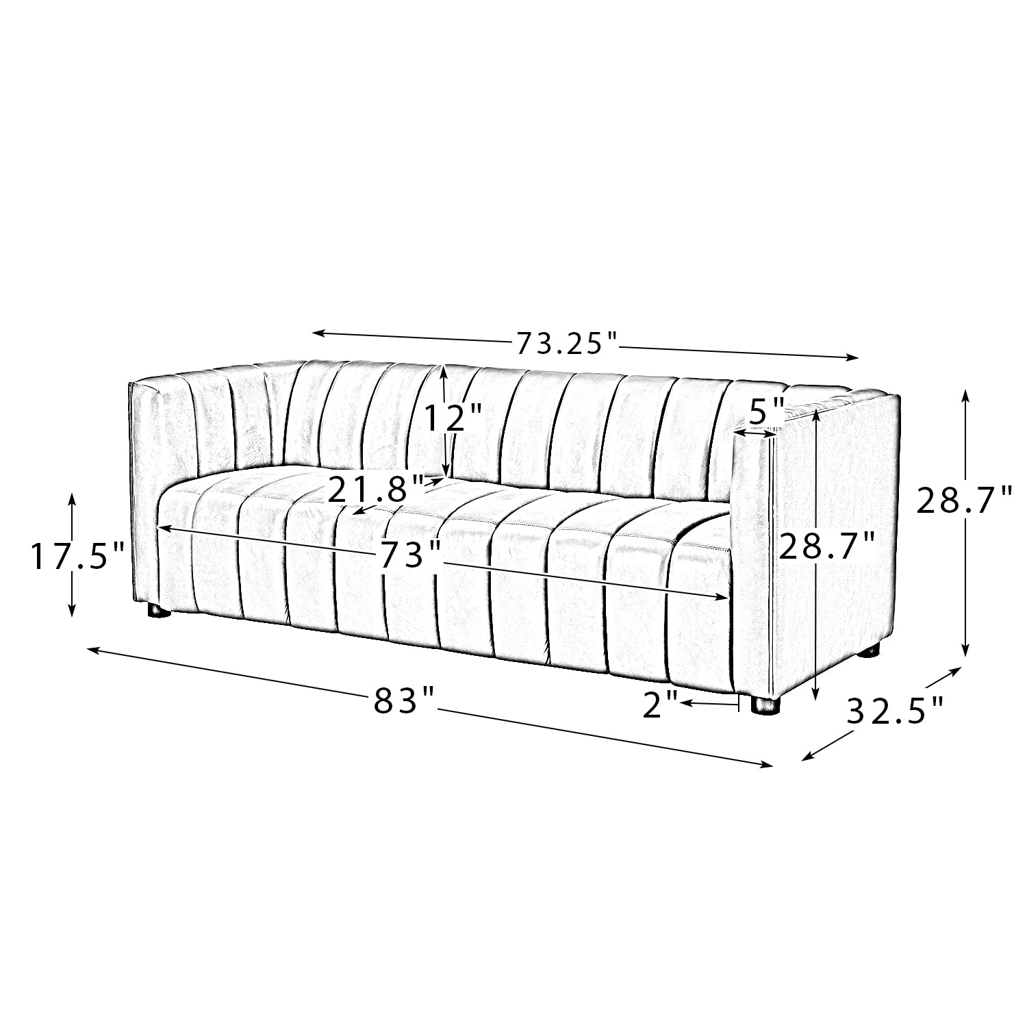 Ulysses Genuine Leather Sofa – Brown Channel-Tufted Luxury Sofa
